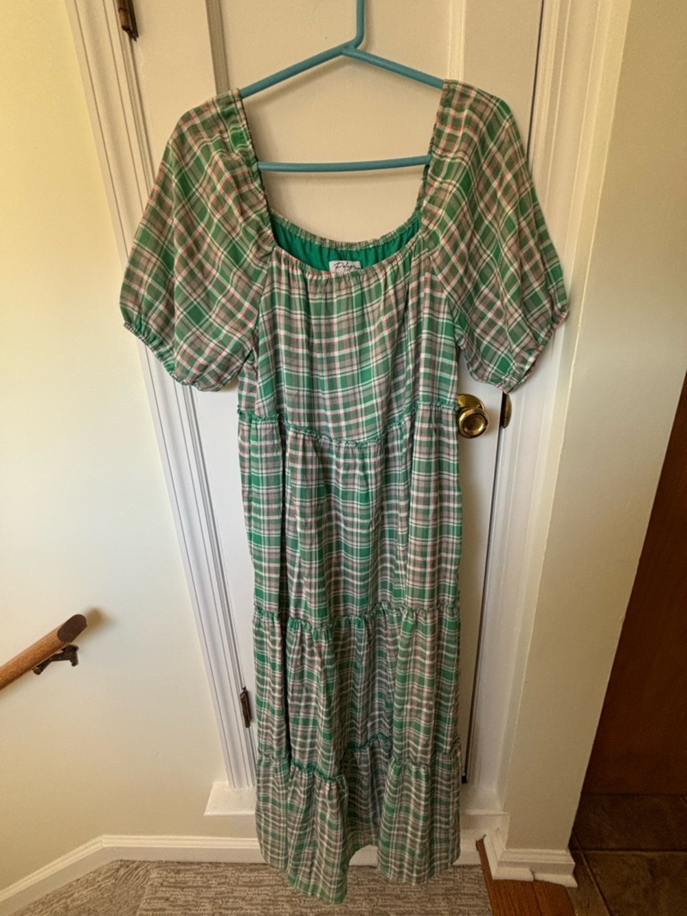 Green Plaid Cottagecore Dress | Puff Sleeve Tiered Prairie Dress Flowy Boho